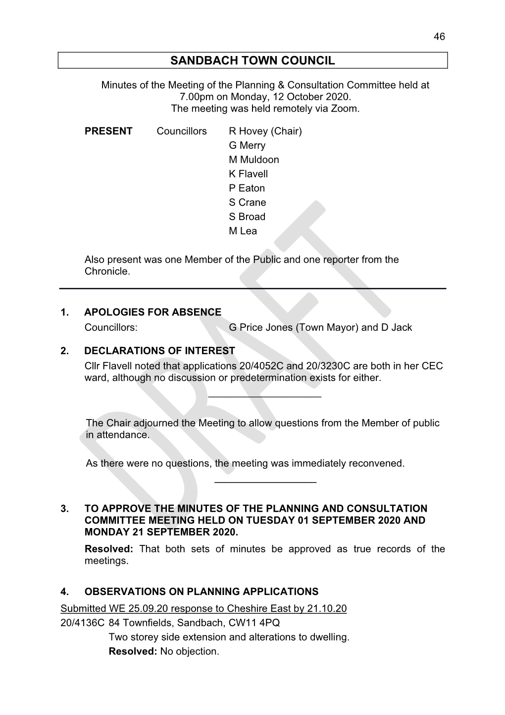 Sandbach Town Council Planning Committee Minutes 6Th June 2014