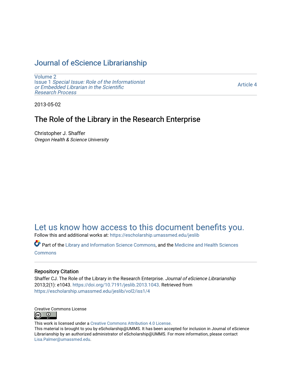 The Role of the Library in the Research Enterprise