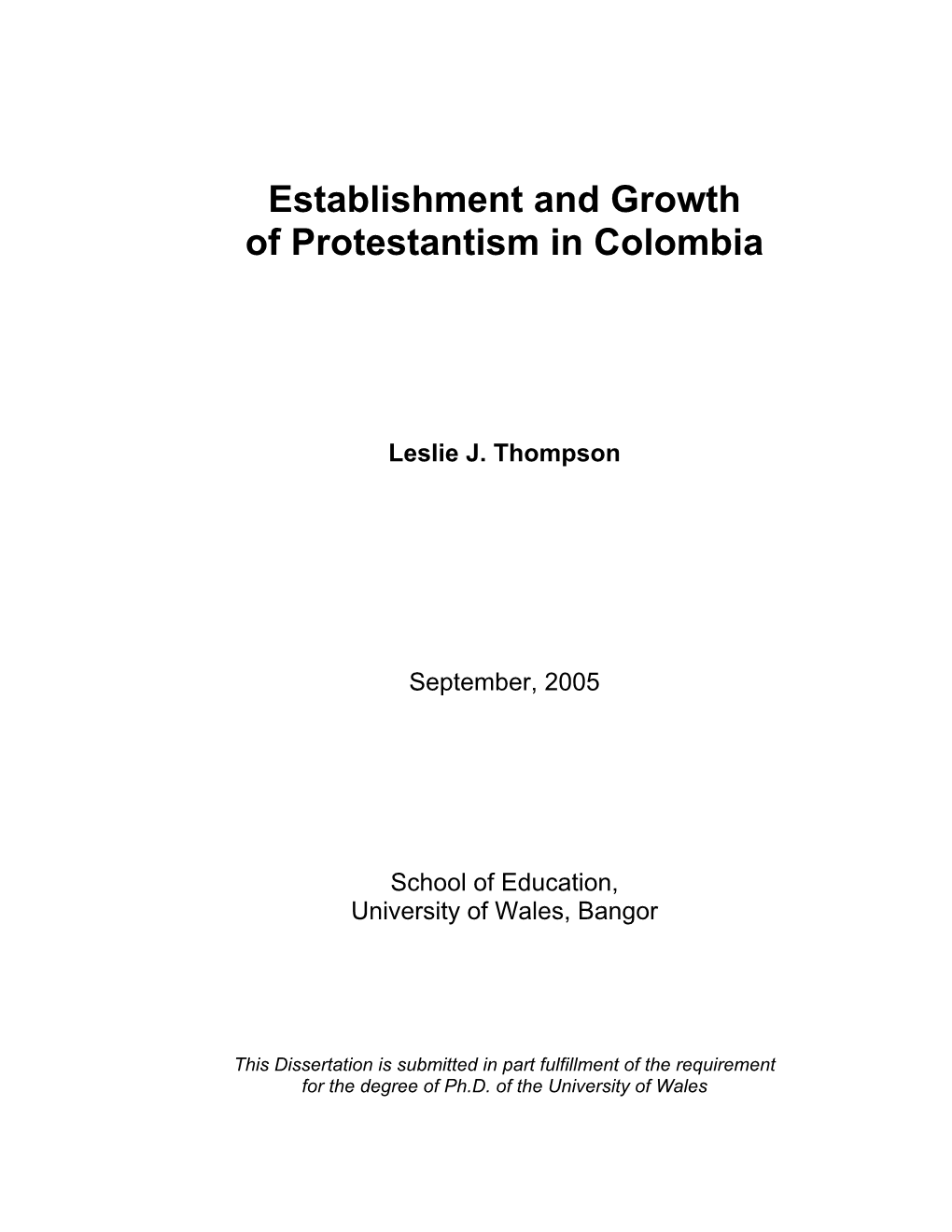 Establishment and Growth of Protestantism in Colombia