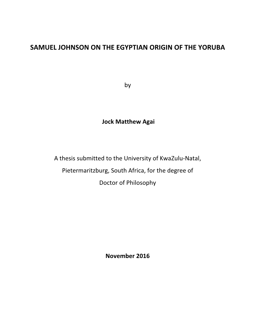 Samuel Johnson on the Egyptian Origin of the Yoruba