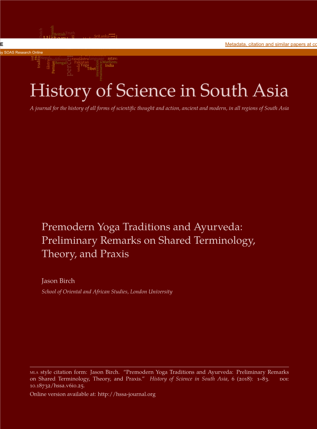 Premodern Yoga Traditions and Ayurveda: Preliminary Remarks on Shared Terminology, Theory, and Praxis