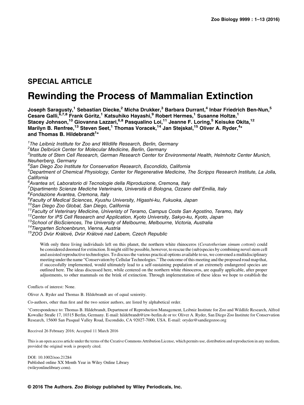 Rewinding the Process of Mammalian Extinction