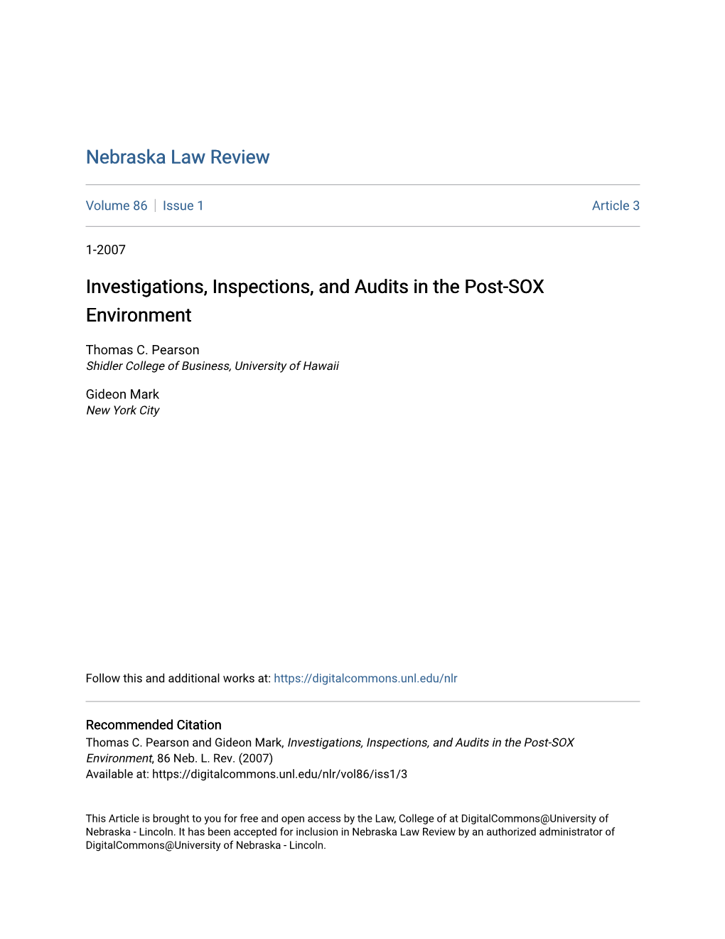 Investigations, Inspections, and Audits in the Post-SOX Environment