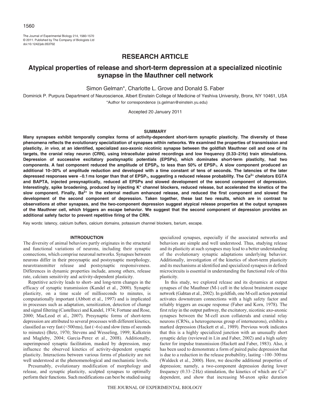 RESEARCH ARTICLE Atypical Properties of Release and Short-Term Depression at a Specialized Nicotinic Synapse in the Mauthner Cell Network