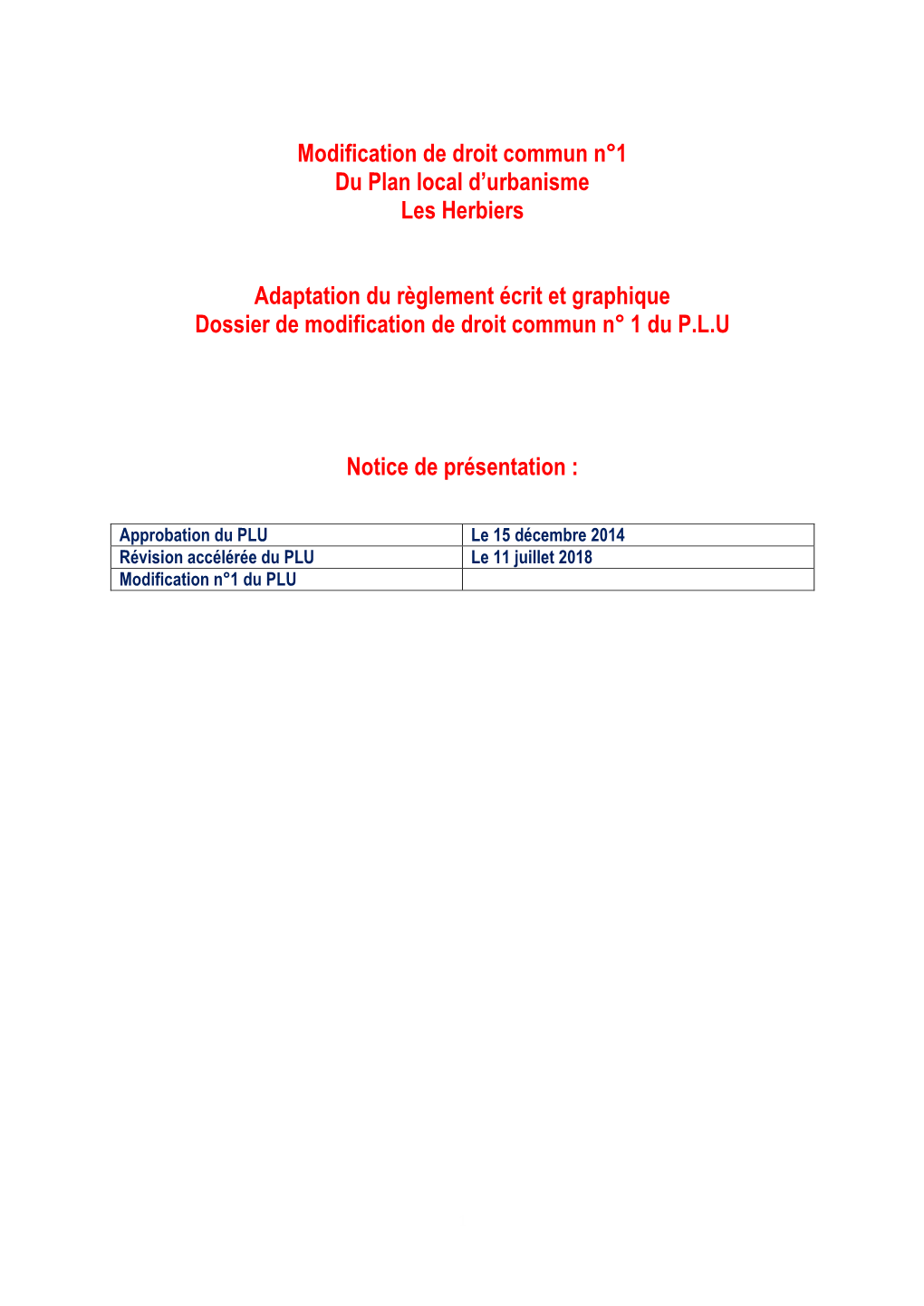 Modification De Droit Commun N°1 Du Plan Local D'urbanisme Les