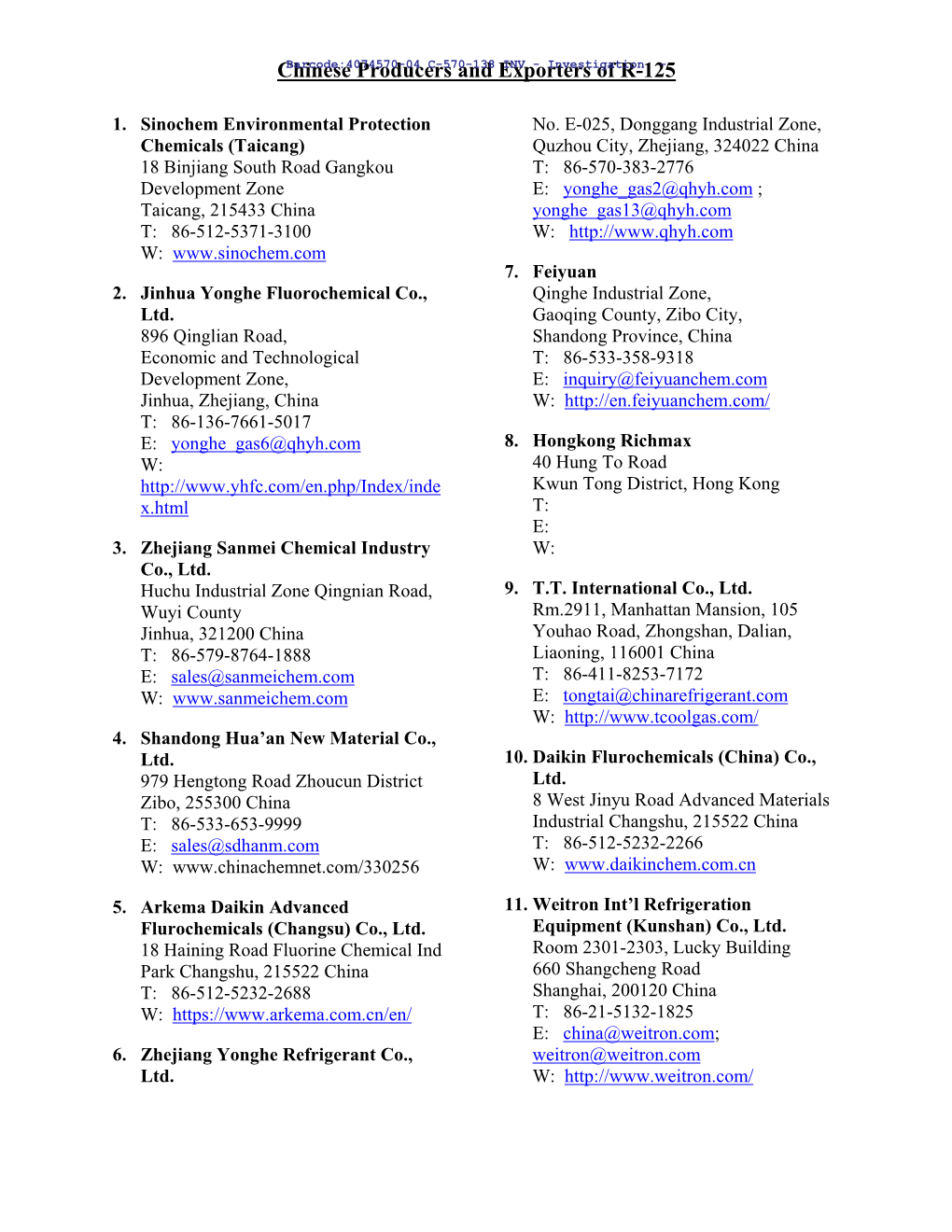 Chinese Producers and Exporters of R-125