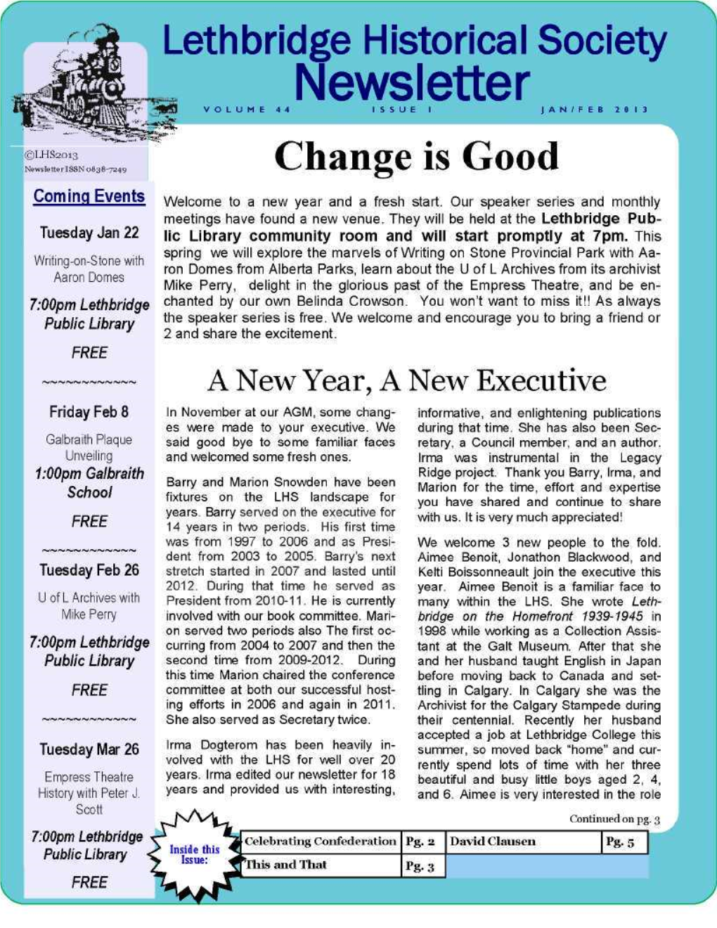 Newsletter VOLUME 44 ISSUE I JAN/FEB 2013