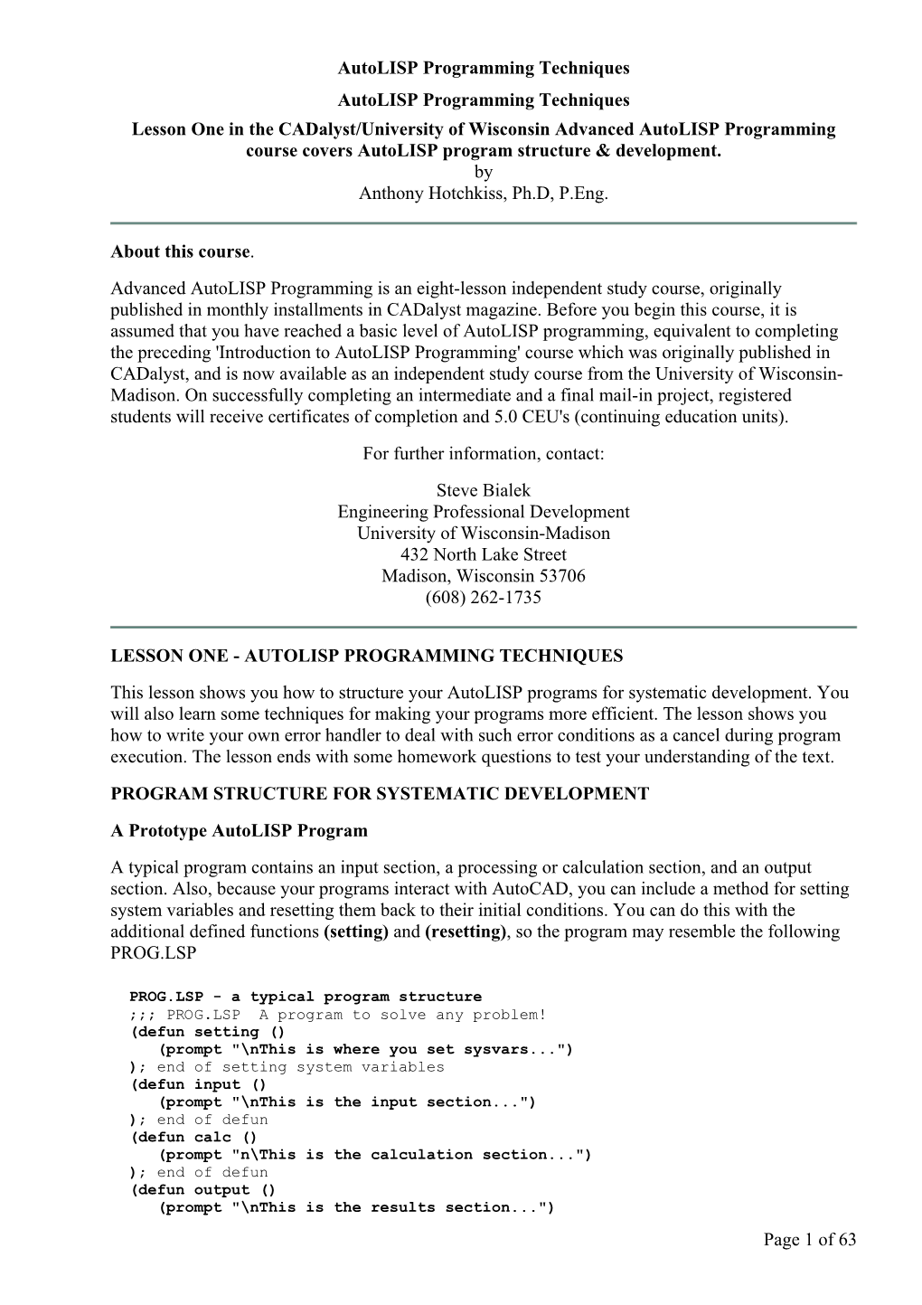 Autolisp Programming Techniques