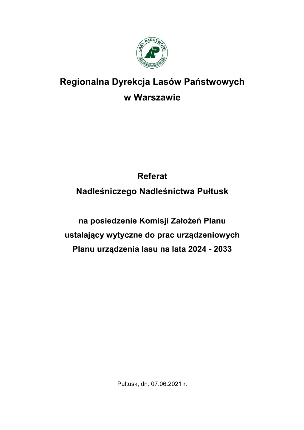 Regionalna Dyrekcja Lasów Państwowych W Warszawie Referat