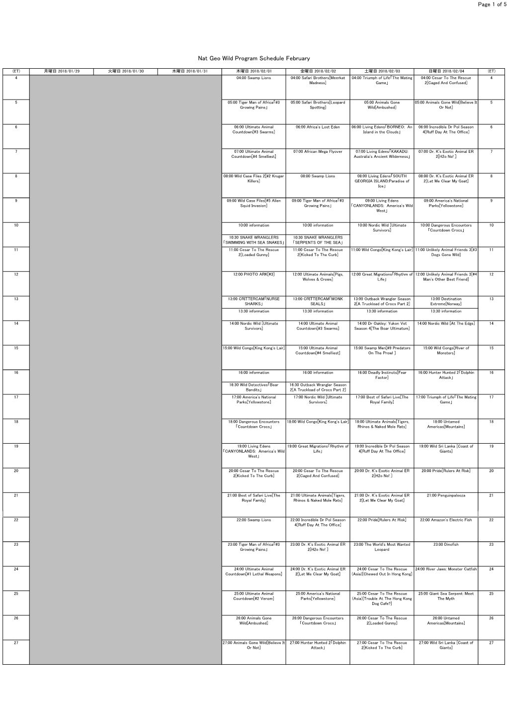 Nat Geo Wild Program Schedule February