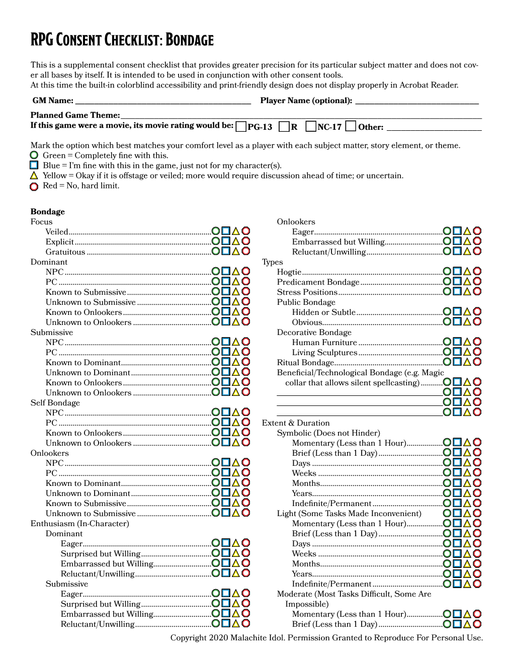 RPG Consent Checklist: Bondage