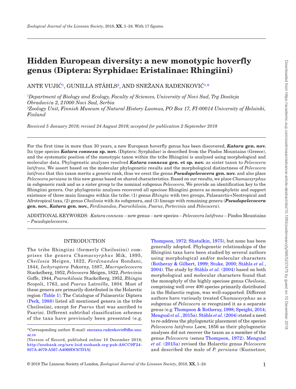 Hidden European Diversity: a New Monotypic Hoverfly Genus