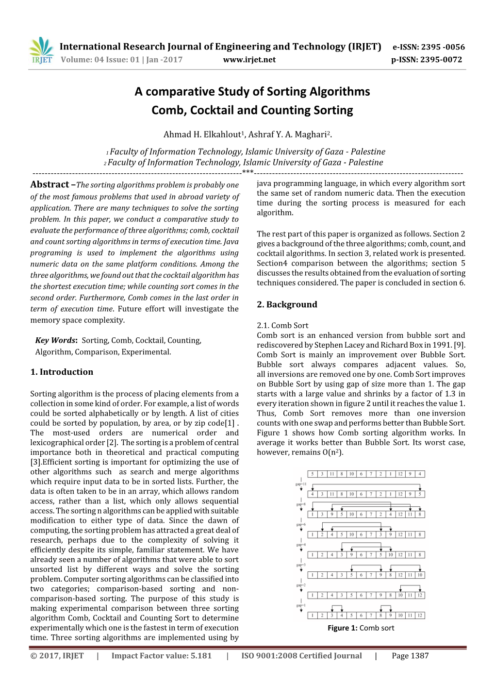 A Comparative Study of Sorting Algorithms Comb, Cocktail and Counting Sorting