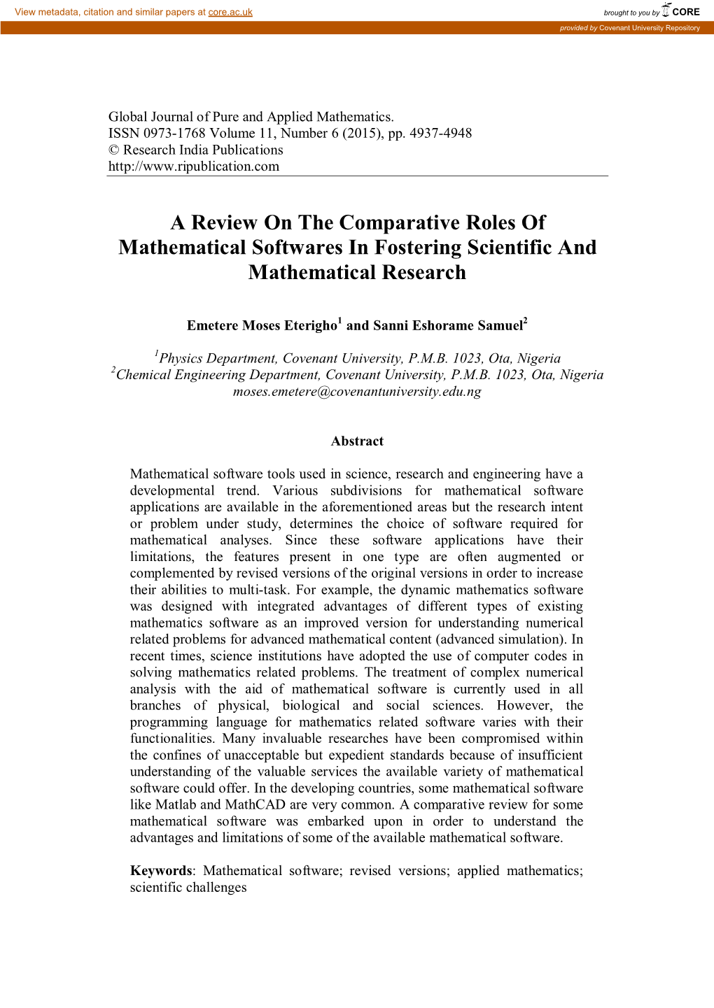 A Review on the Comparative Roles of Mathematical Softwares in Fostering Scientific and Mathematical Research