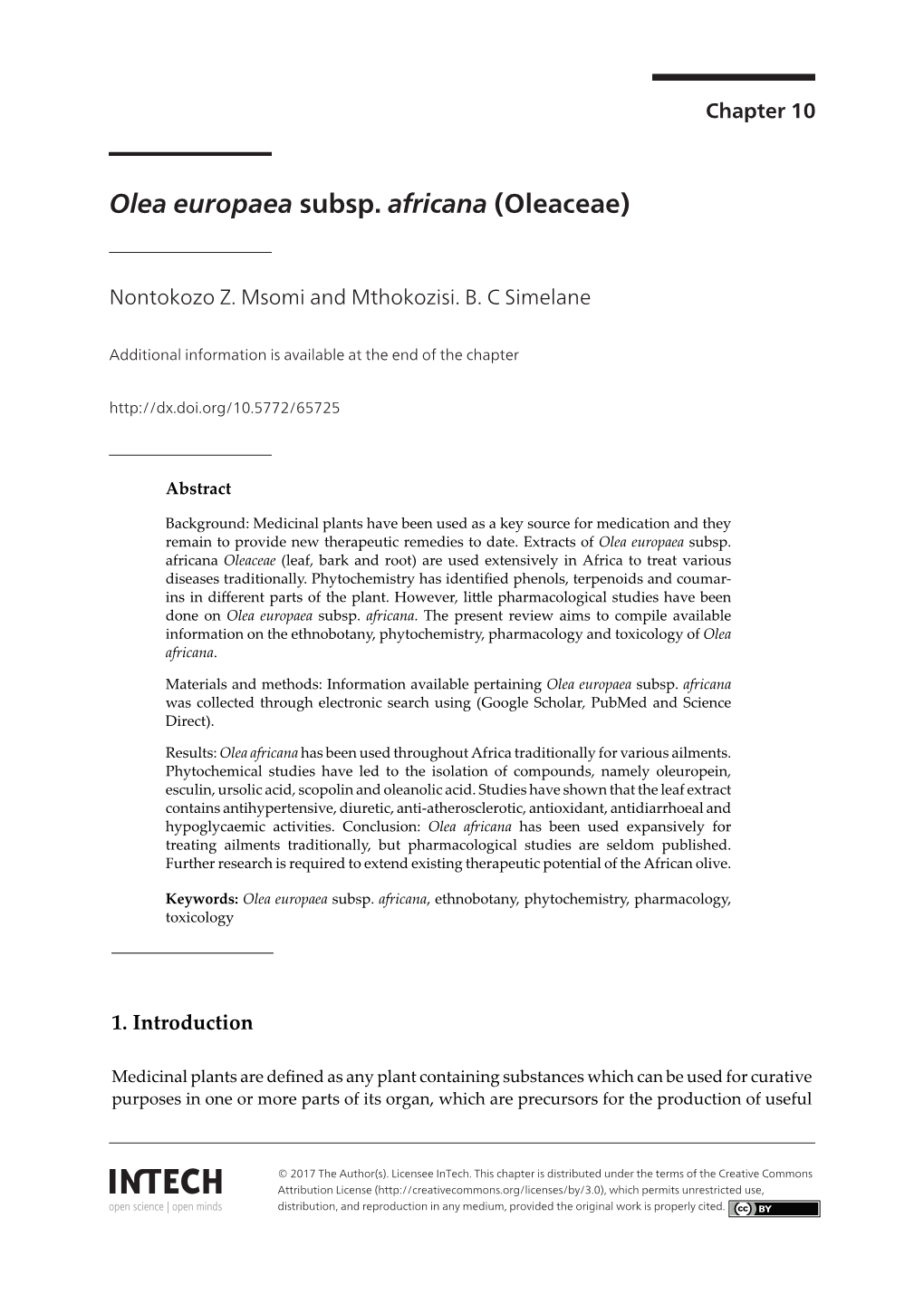 Olea Europaea Subsp. Africana (Oleaceae) 161 Bacterial Infections, Diabetes, Inflammatory Disorders and Hypertension [23]