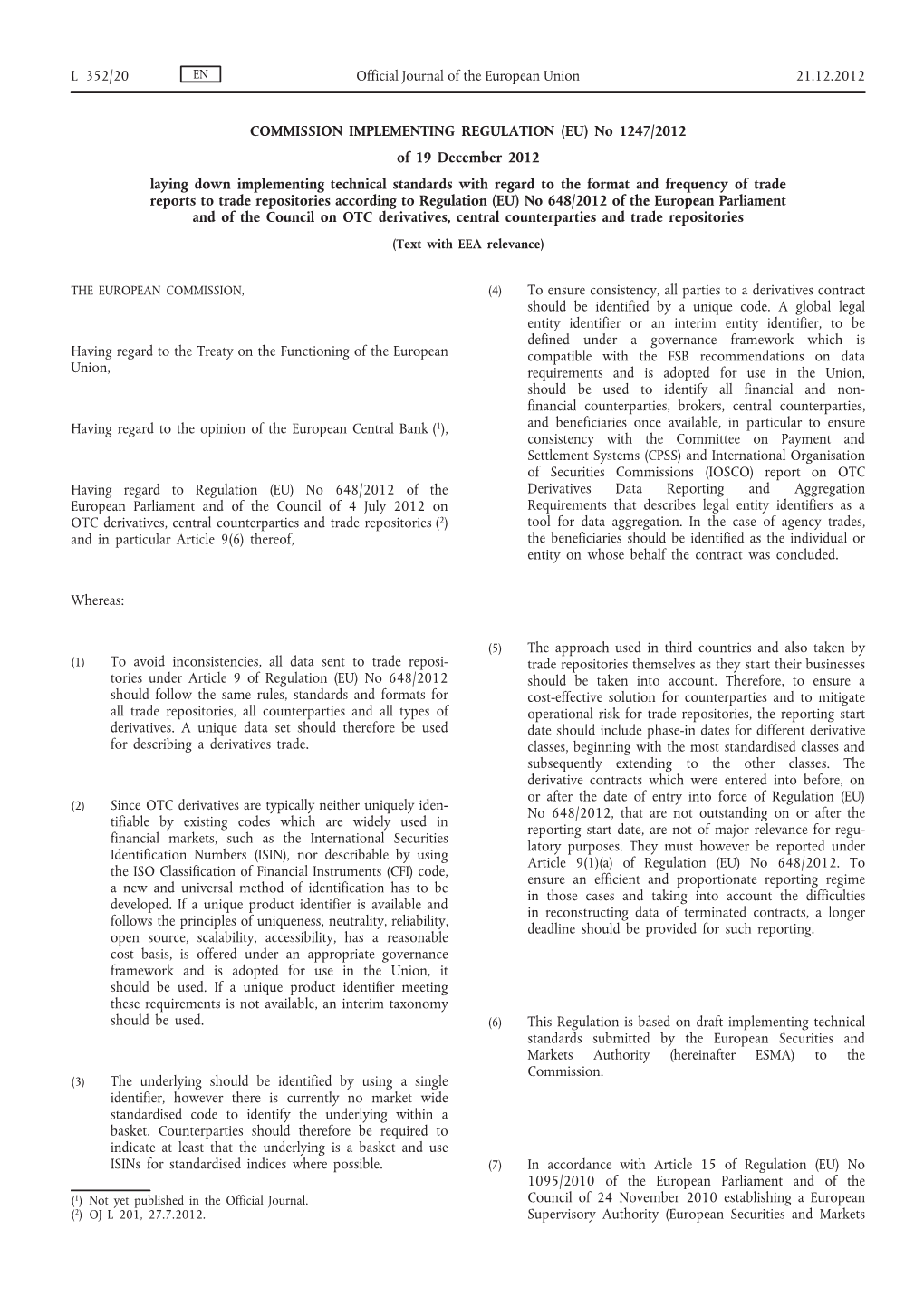 Commission Implementing Regulation (EU) No 1247/2012