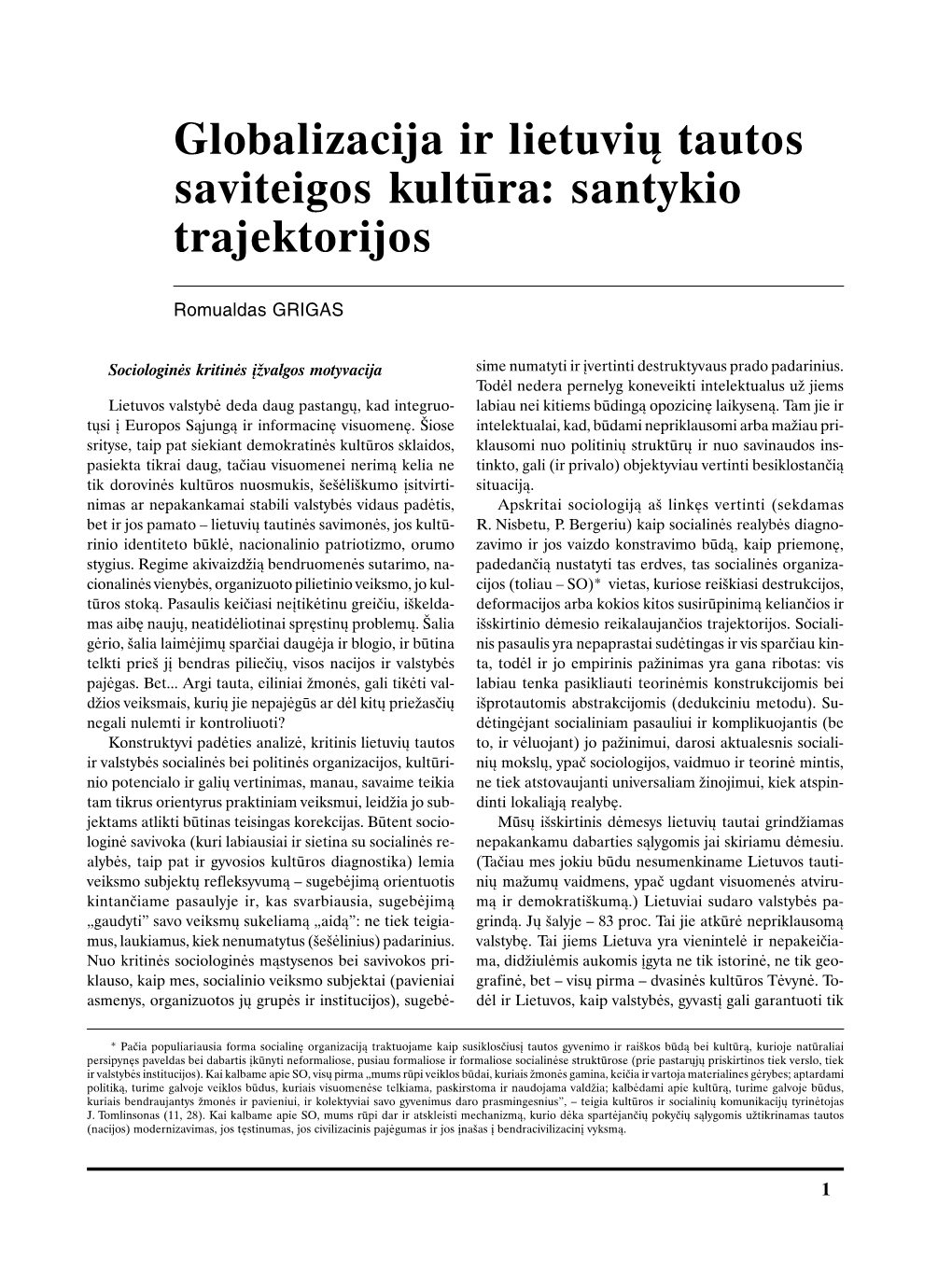 Globalizacija Ir Lietuvių Tautos Saviteigos Kultūra