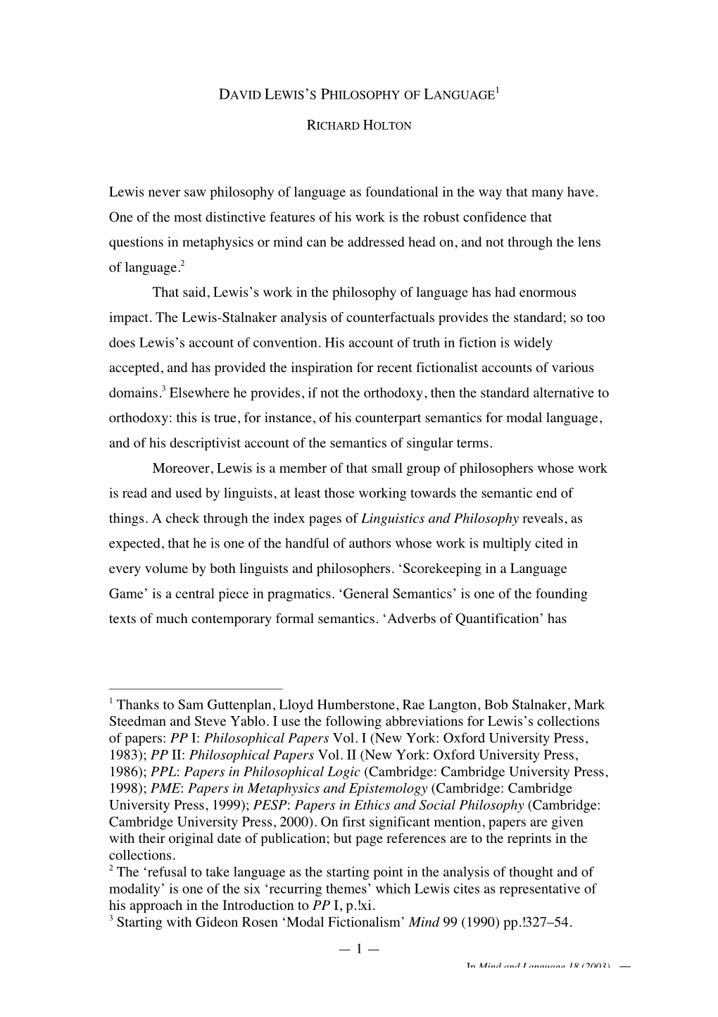 David Lewis's Philosophy of Language