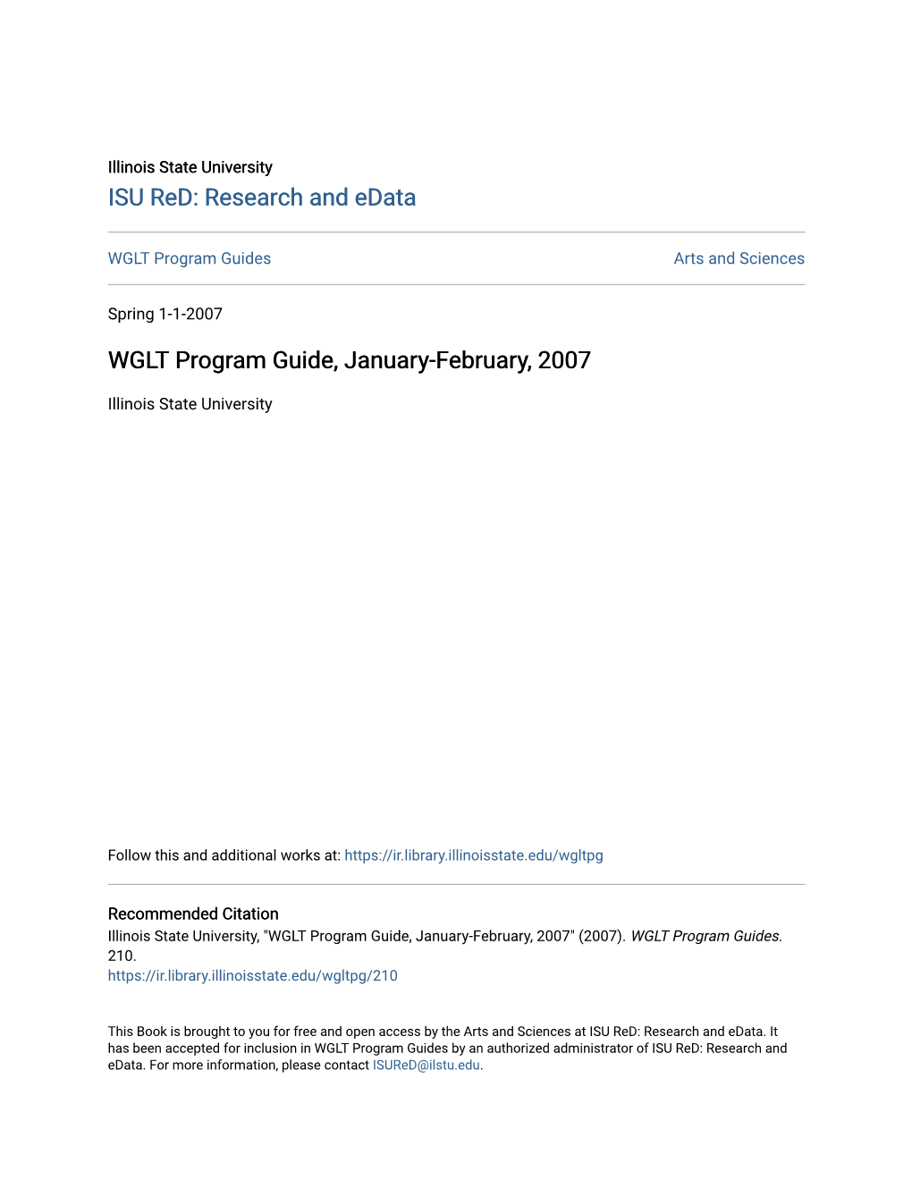WGLT Program Guide, January-February, 2007