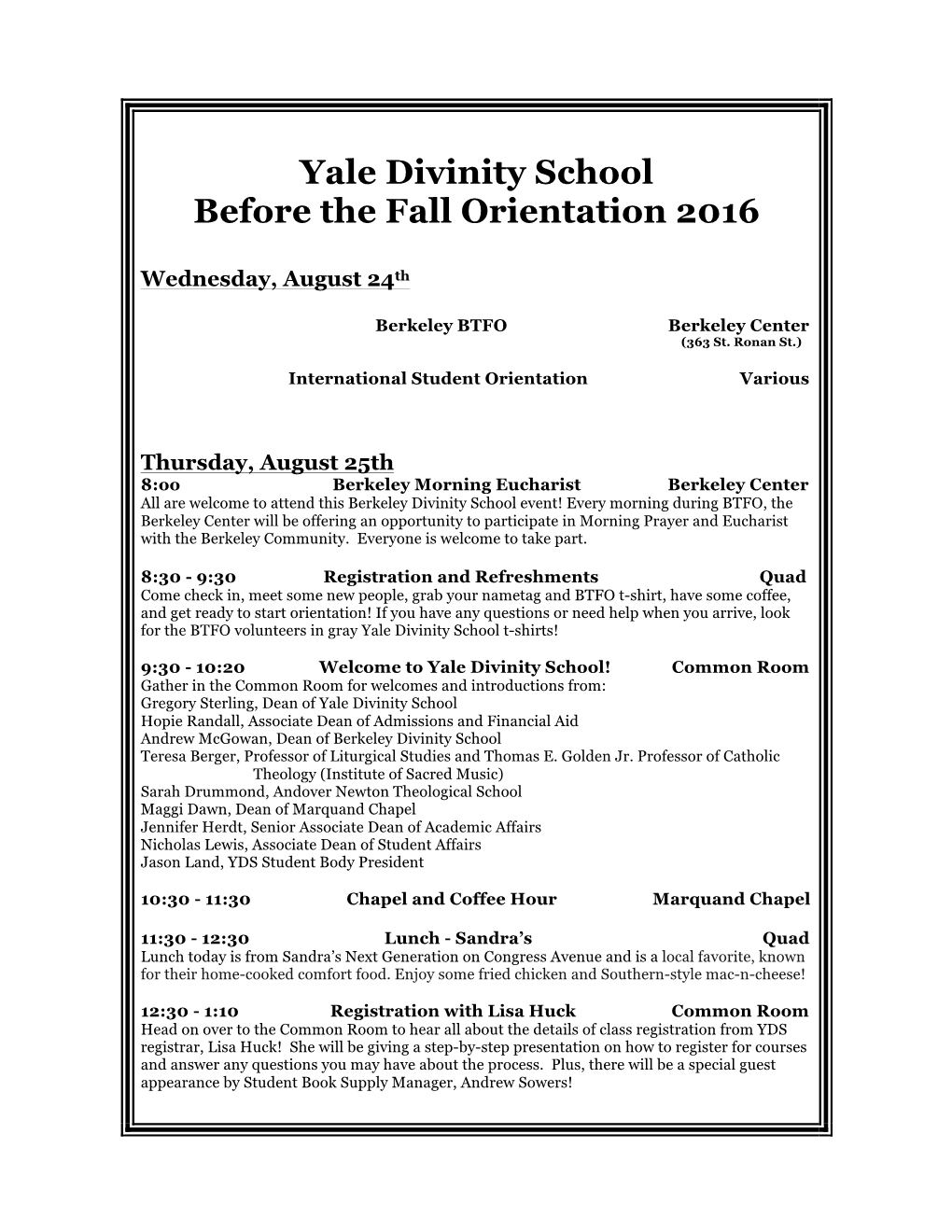 Yale Divinity School Before the Fall Orientation 2016