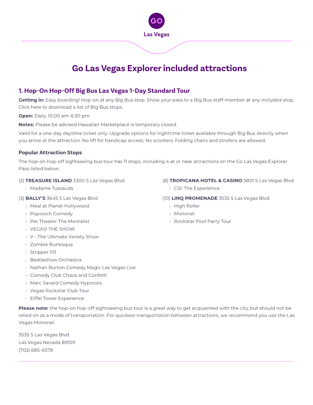 Go Las Vegas Explorer Included Attractions