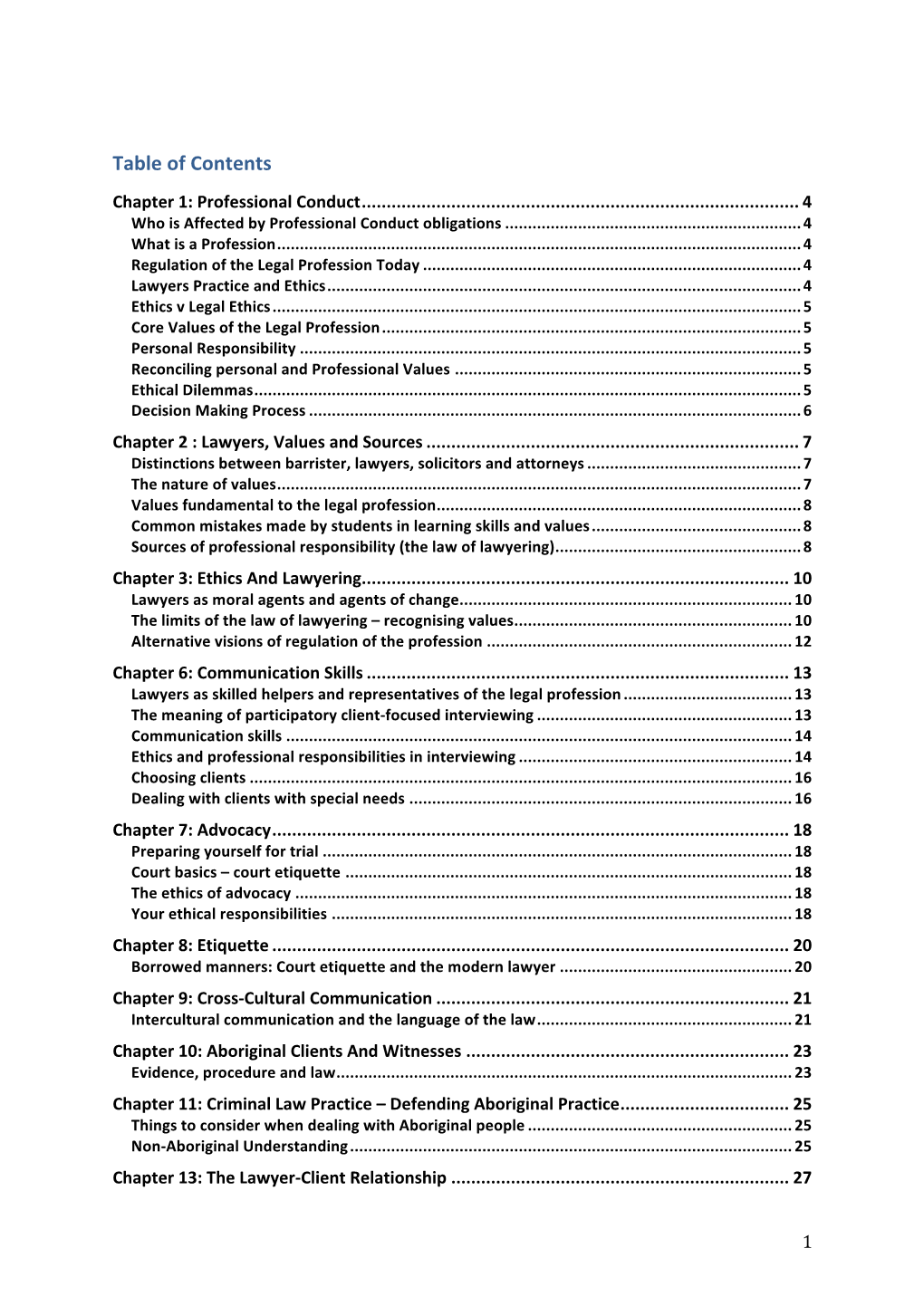 Table of Contents Chapter 1: Professional Conduct