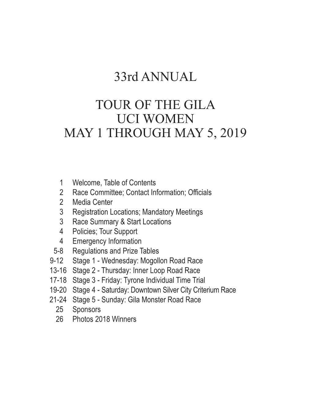 33Rd ANNUAL TOUR of the GILA UCI WOMEN MAY 1 THROUGH