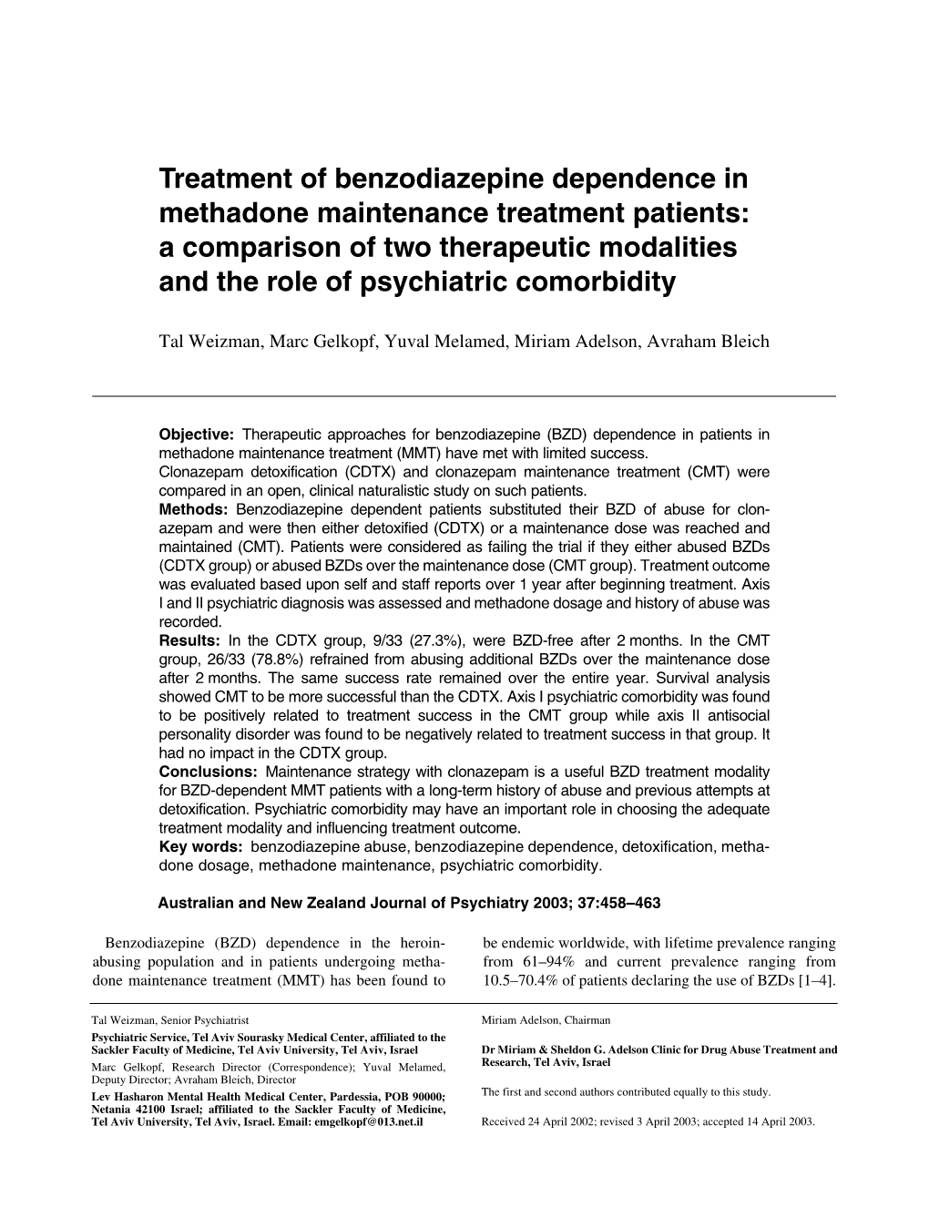 Treatment of Benzodiazepine Dependence in Methadone Maintenance Treatment Patients: a Comparison of Two Therapeutic Modalities and the Role of Psychiatric Comorbidity