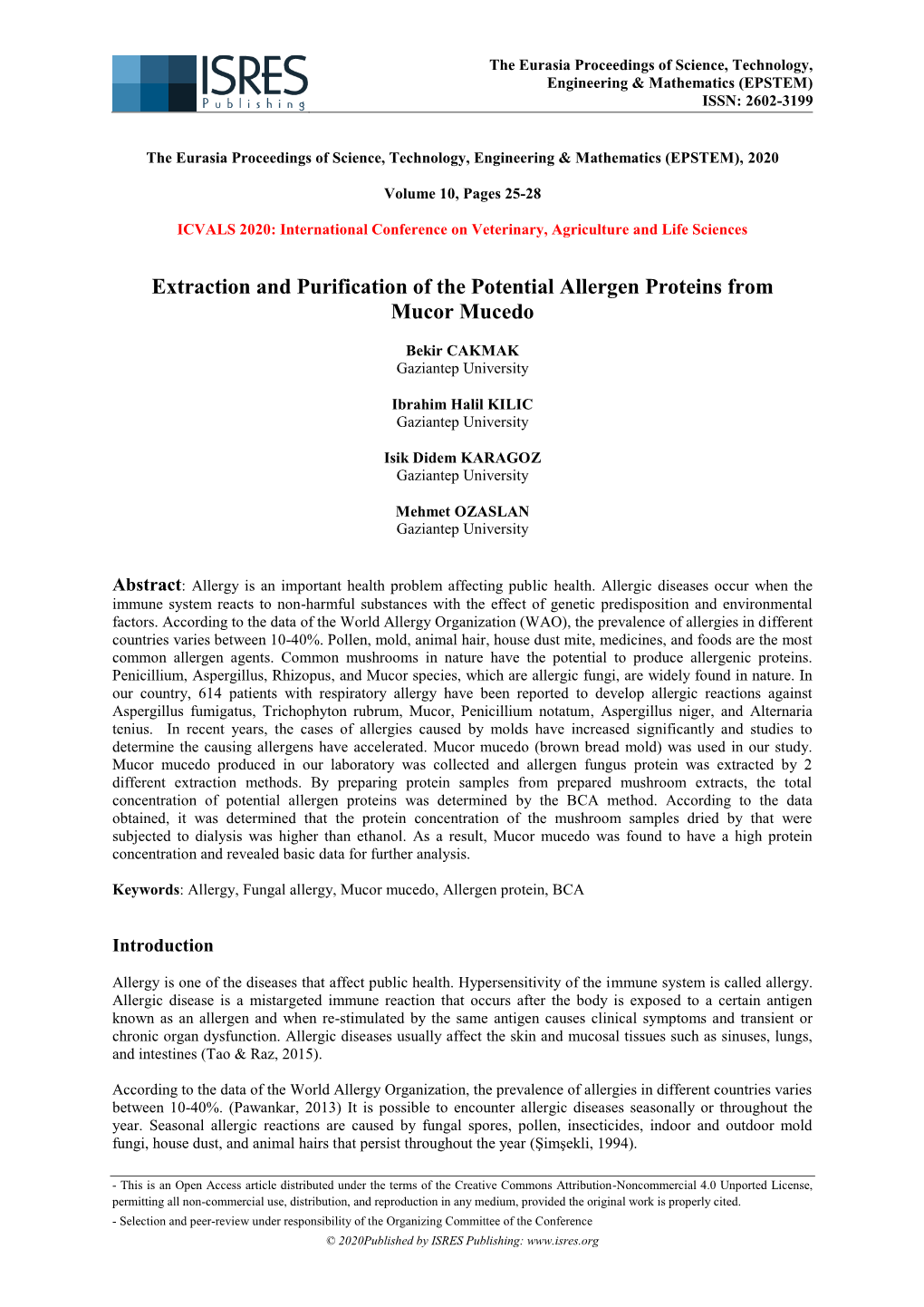 Extraction and Purification of the Potential Allergen Proteins from Mucor Mucedo