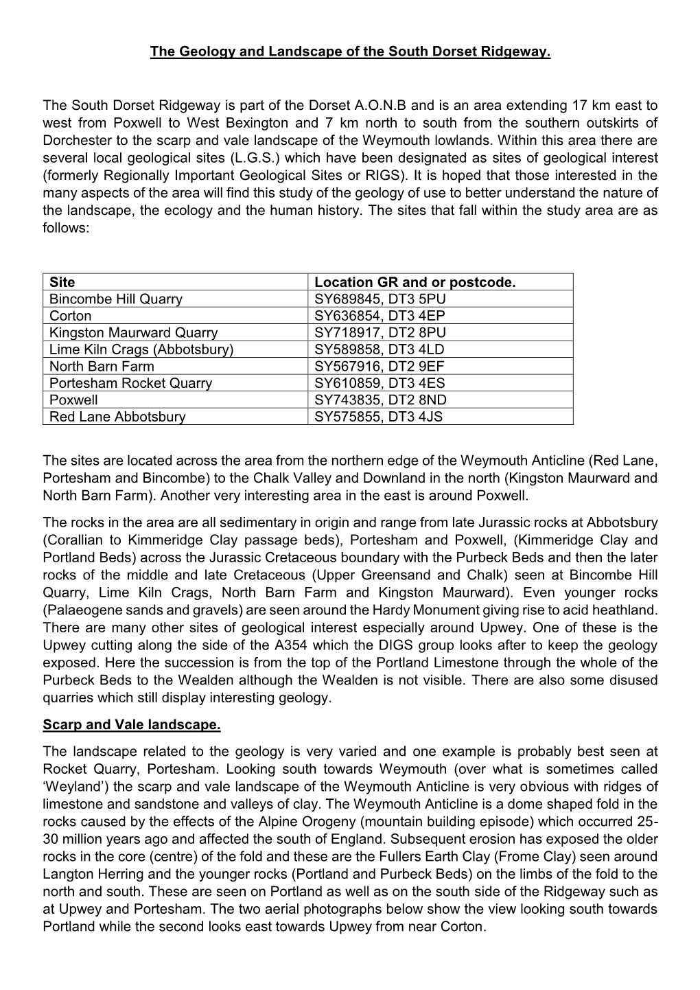 The Geology and Landscape of the South Dorset Ridgeway. the South