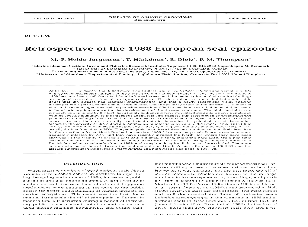 Retrospective of the 1988 European Seal Epizootic