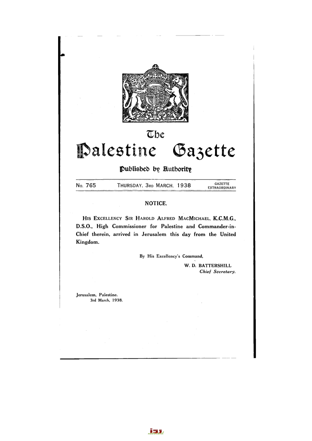 Palestine. 3Rd March, 1938