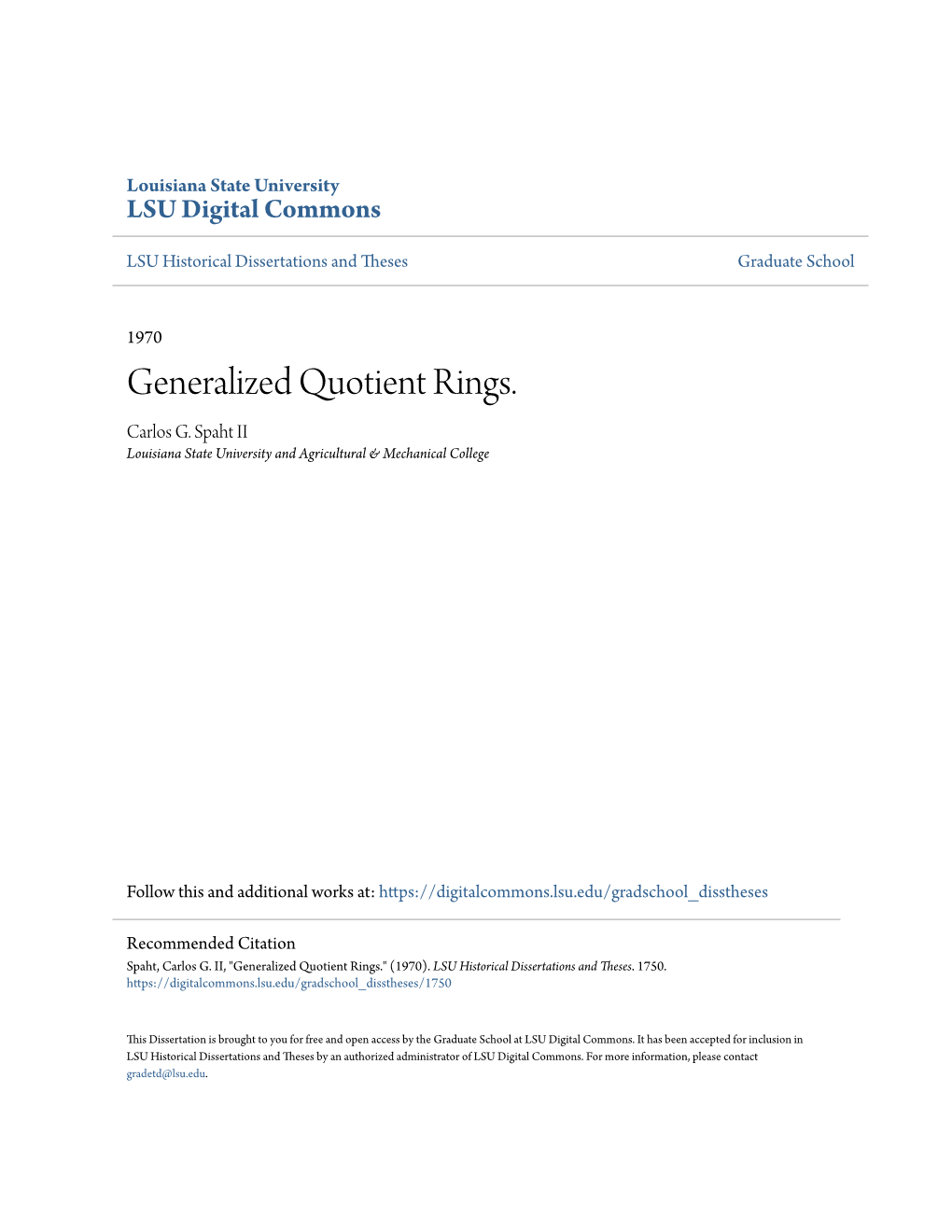 Generalized Quotient Rings. Carlos G