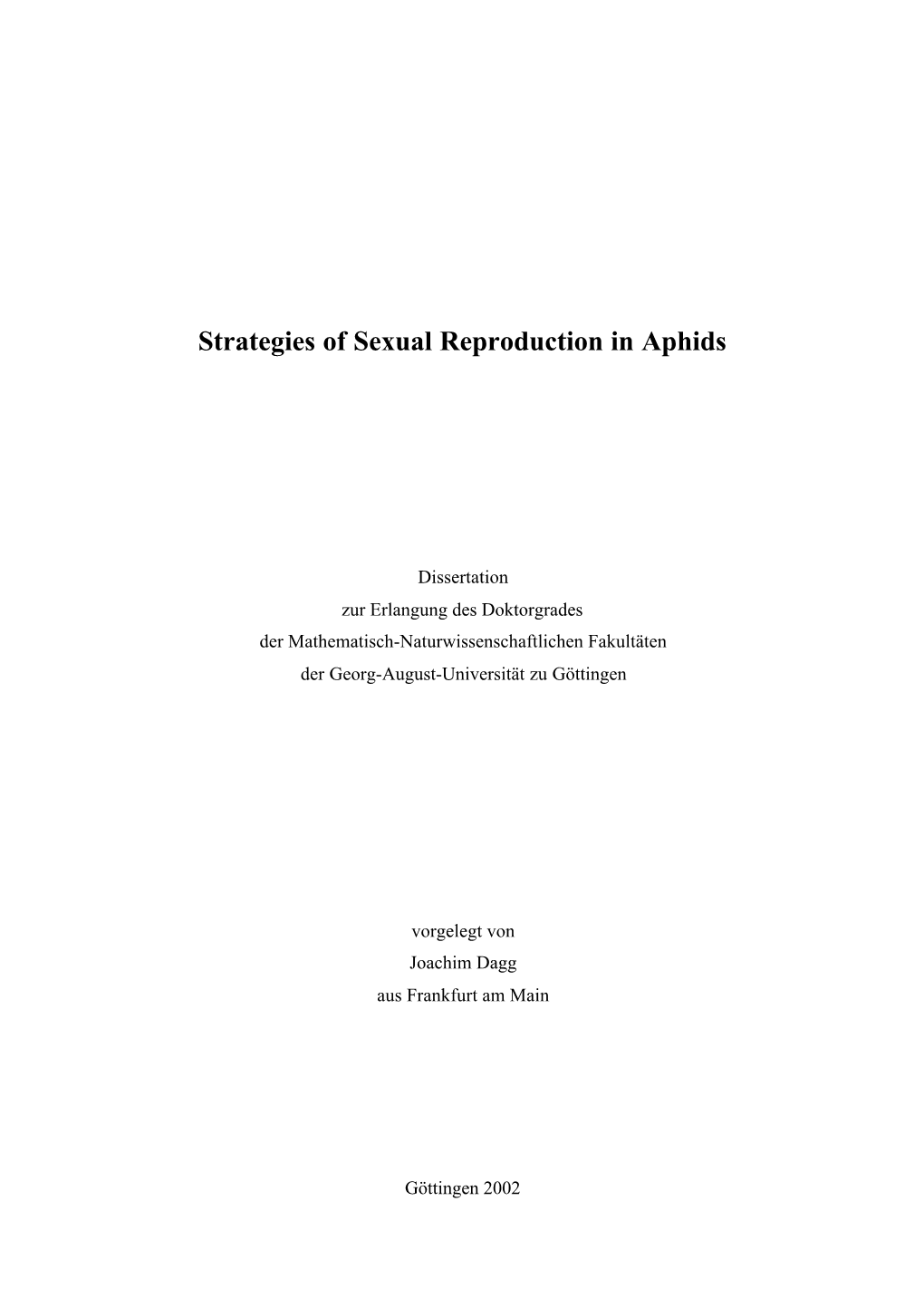 Strategies of Sexual Reproduction in Aphids