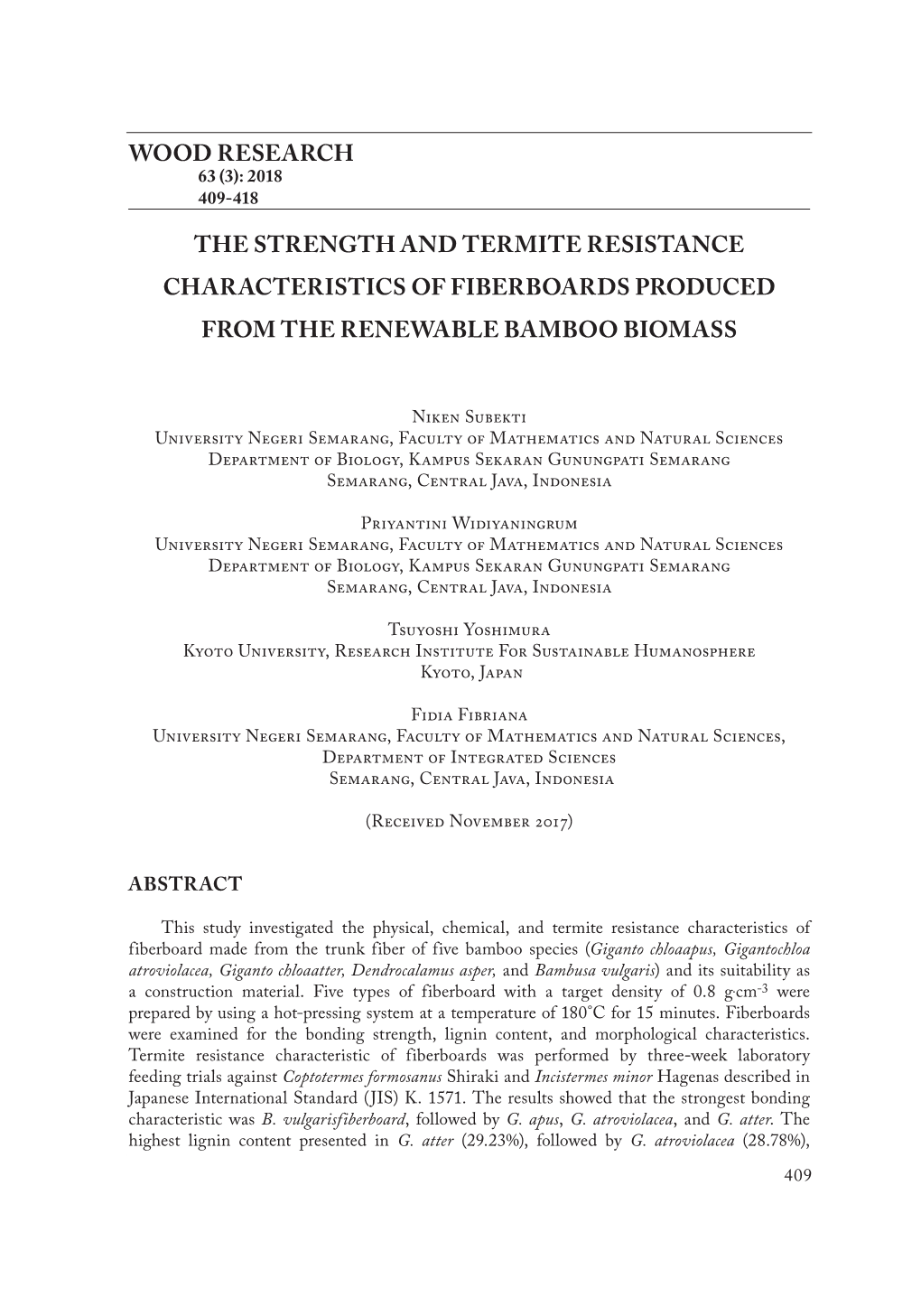 Wood Research the Strength and Termite Resistance