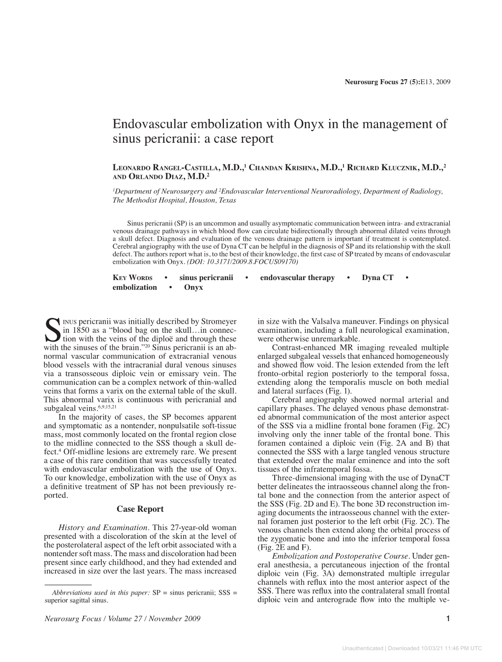 Endovascular Embolization with Onyx in the Management of Sinus Pericranii: a Case Report