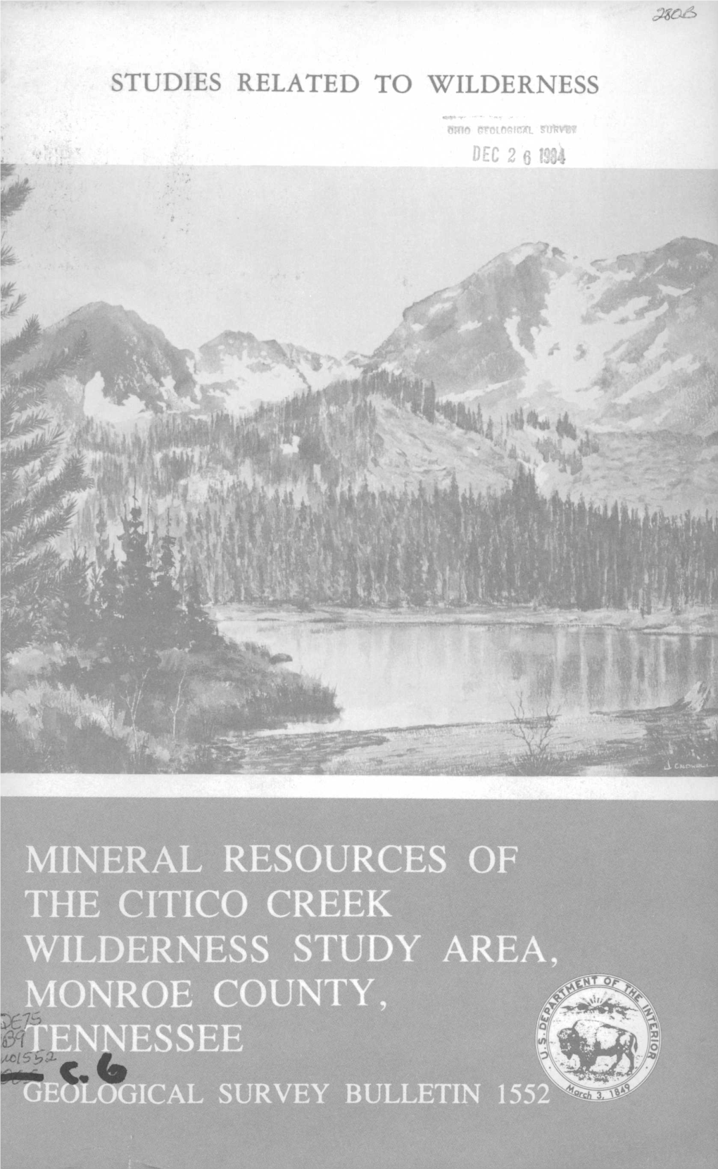 Mineral Resources of the Citico Creek Wilderness Study Area, Monroe County, / 