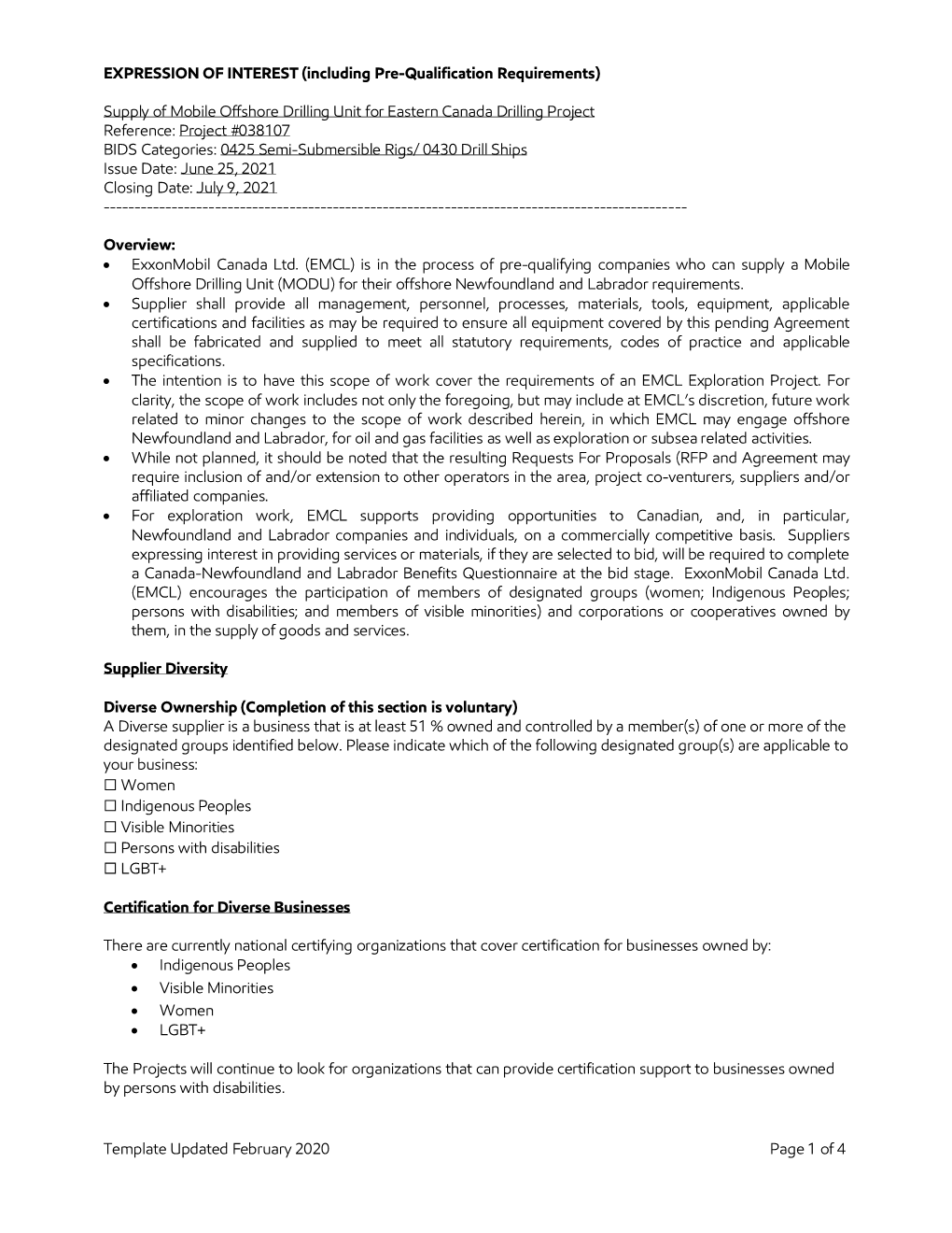 Supply of Mobile Offshore Drilling Unit