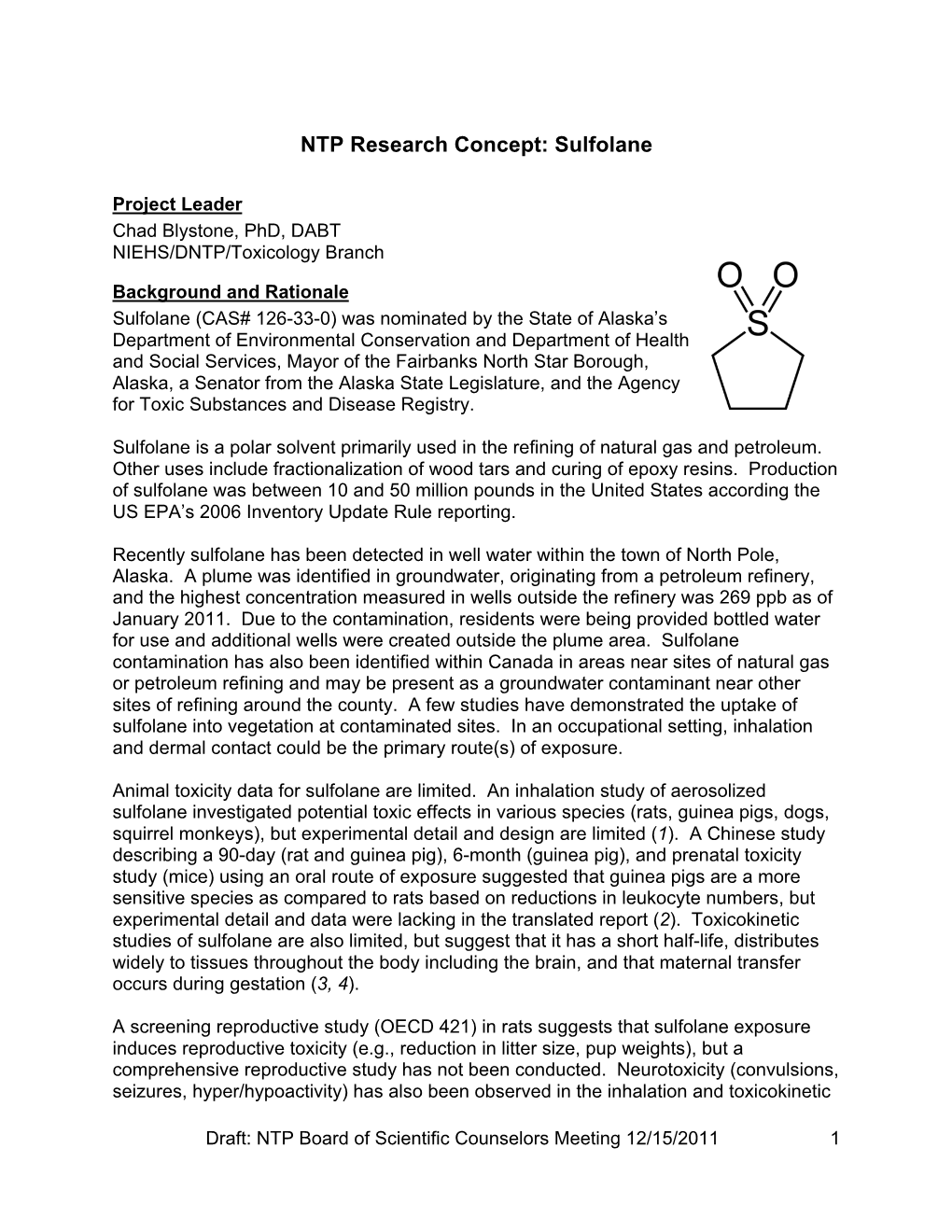 NTP Research Concept: Sulfolane