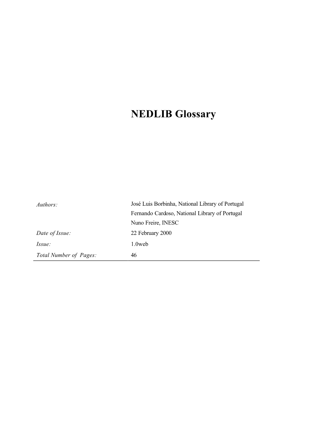 NEDLIB Glossary