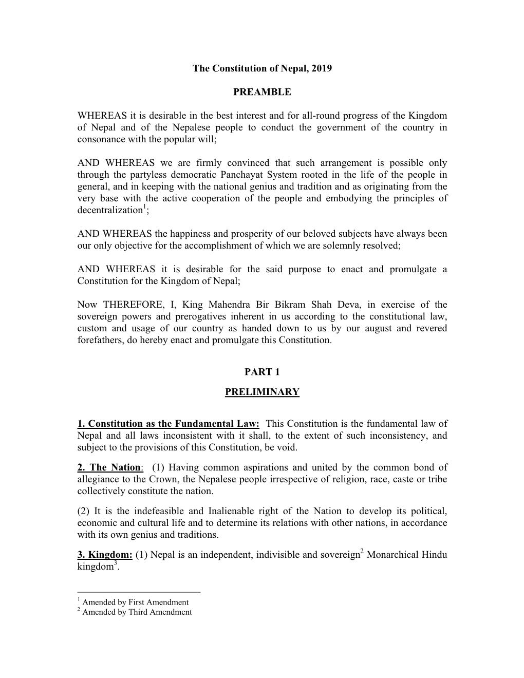 The Constitution of Nepal, 2019 PREAMBLE WHEREAS It Is