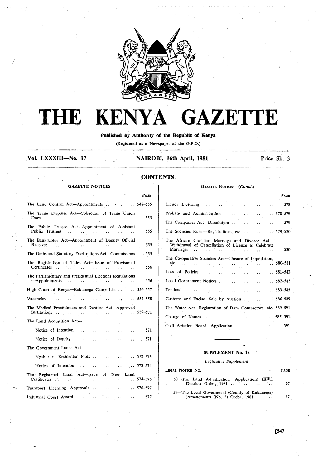 THE KENYA GAZETTE 16Th April, 1981