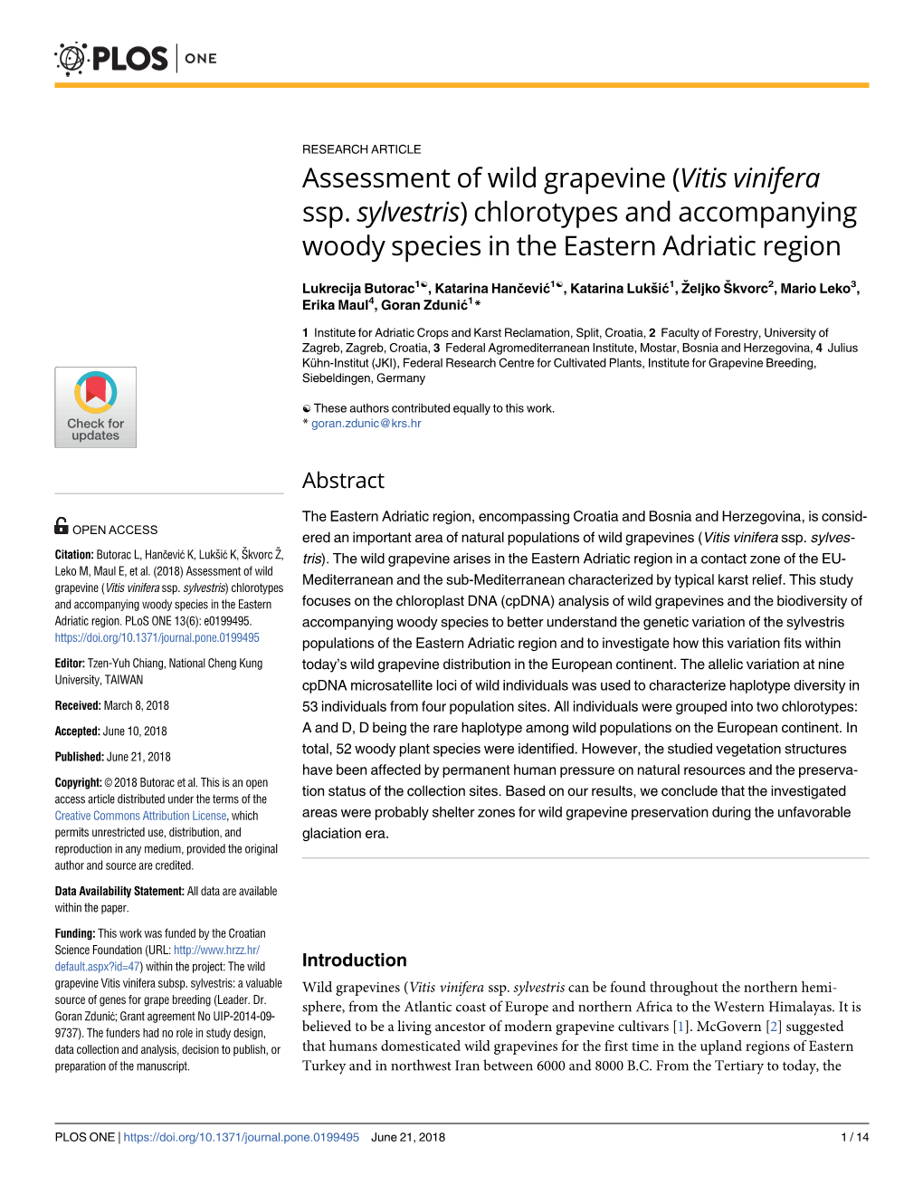 Assessment of Wild Grapevine (Vitis Vinifera Ssp. Sylvestris) Chlorotypes and Accompanying Woody Species in the Eastern Adriatic Region