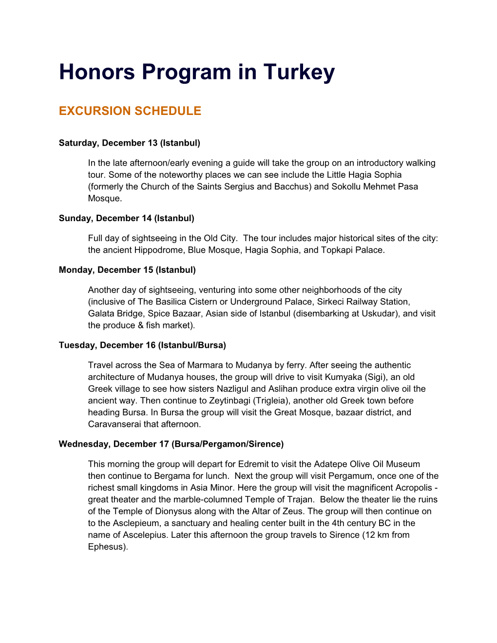 Honors Program in Turkey
