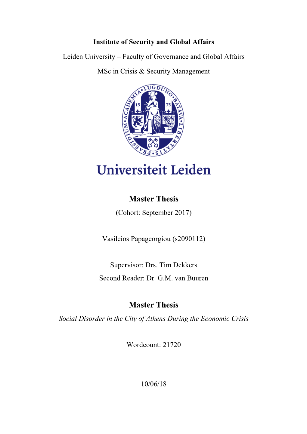 Master Thesis (Cohort: September 2017)