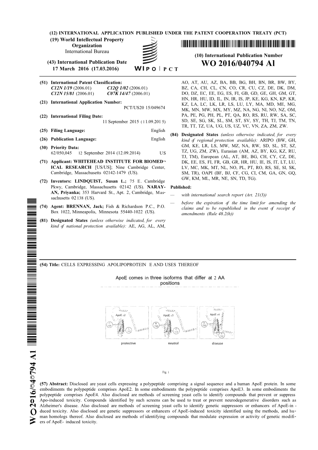 WO 2016/040794 Al 17 March 2016 (17.03.2016) P O P C T