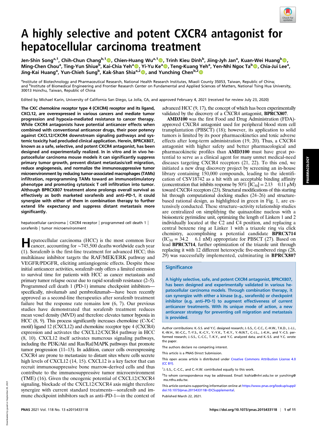 A Highly Selective and Potent CXCR4 Antagonist for Hepatocellular Carcinoma Treatment