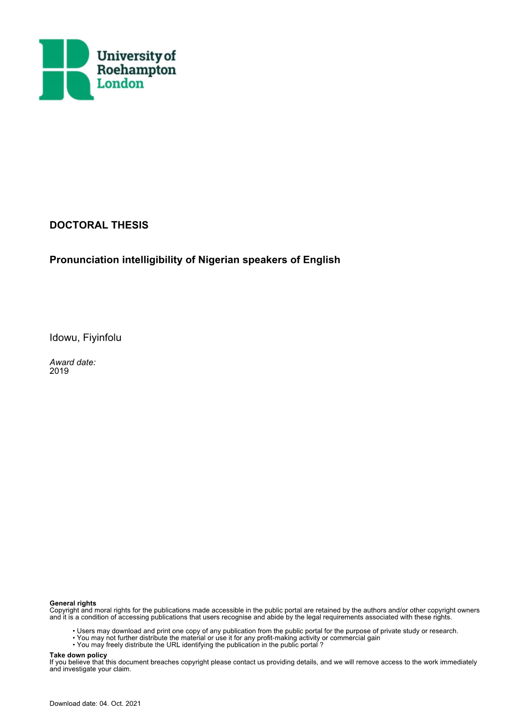 Pronunciation Intelligibility of Nigerian Speakers of English