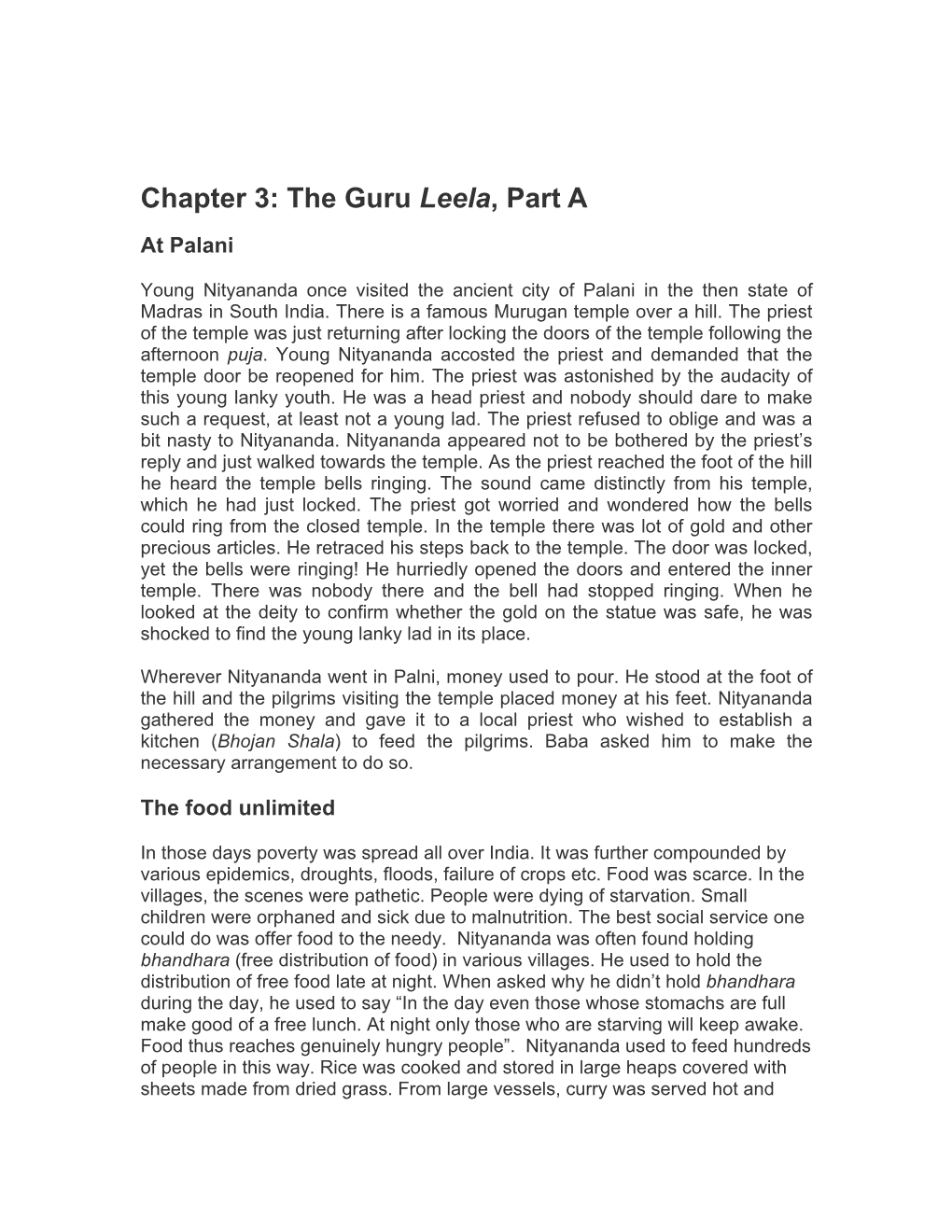 Chapter 3: the Guru Leela, Part a (The Eternal One)