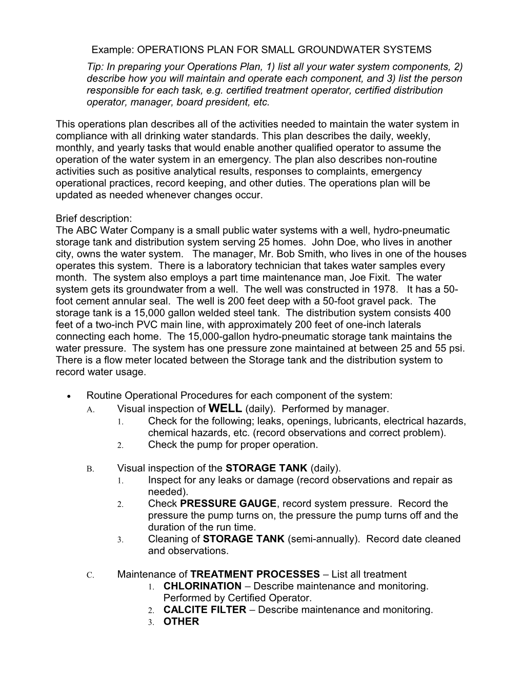 Operation Plan Small GW System